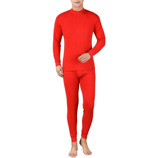 HBFAGFB Ensemble de sous-Vêtements Thermiques pour Hommes Haut et Bas Col Rond Chandail de Base Confort Pantalon d'Automne Rouge Taille 3TG