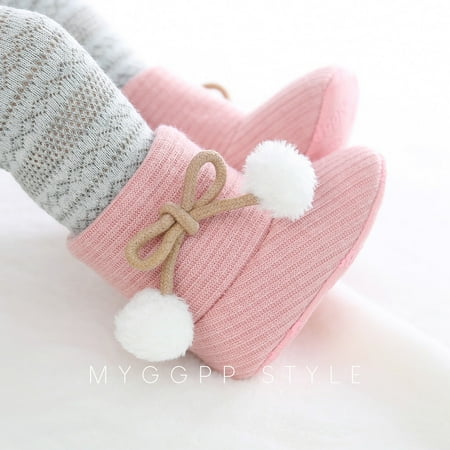 

Carolilly Boys and Girls Snow Boots Bow Knot Style Hair Ball Decoration Non Slip Soft Soled Toddler Shoes