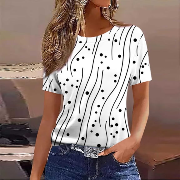 Lmueinov Womens Tops with Fashionable Abstract Patterned Short Sleeve Crew Neck Casual T-Shirt 2026 Loose Fit Trendy Shirts in Soft Stretchy Fabric for Daily Wear S-3XL