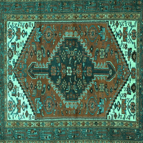 Ahgly Company Indoor Square Persian Turquoise Blue Traditional Area Rugs, 4' Square