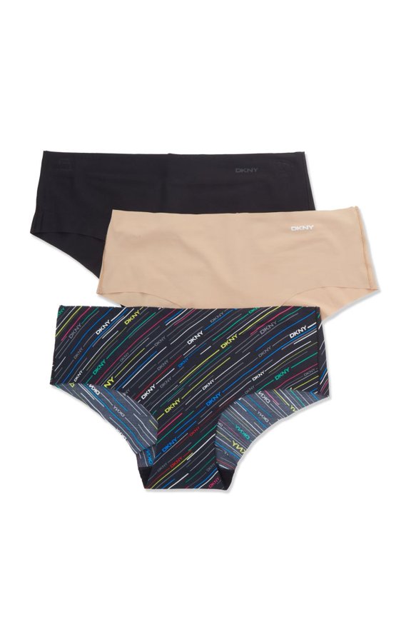 Women's DKNY DK5028B Litewear Hipster Panty - 3 Pack (Black/Glow/Blue L)