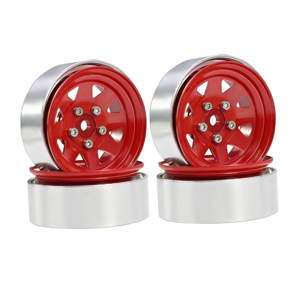 4 llantas de rueda RC, buje de rueda, repuesto de ruedas de metal hexagonales de 12 mm y 1,9" para coche de control remoto TRX4 90046 1/10, pieza Rojo