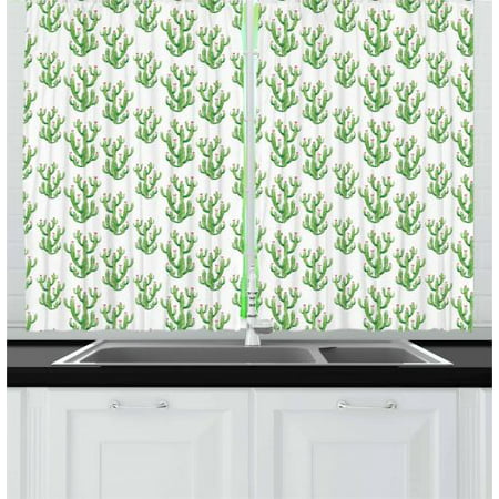Watercolor Flowers Curtains 2 Panels Set, Cactus Plants Exotic Climate Botanical Branches Mother Nature Artsy, Window Drapes for Living Room Bedroom, 55W X 39L Inches, Fern Green Pink, by (Best Light For Mother Plants)