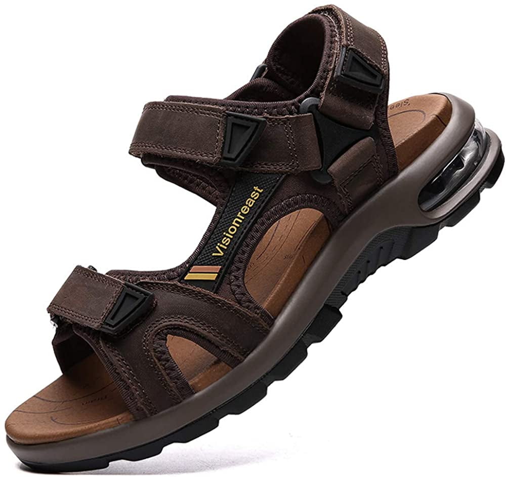 Visionreast Men Sandals Leather Open Toe Outdoor Hiking Sandals Air
