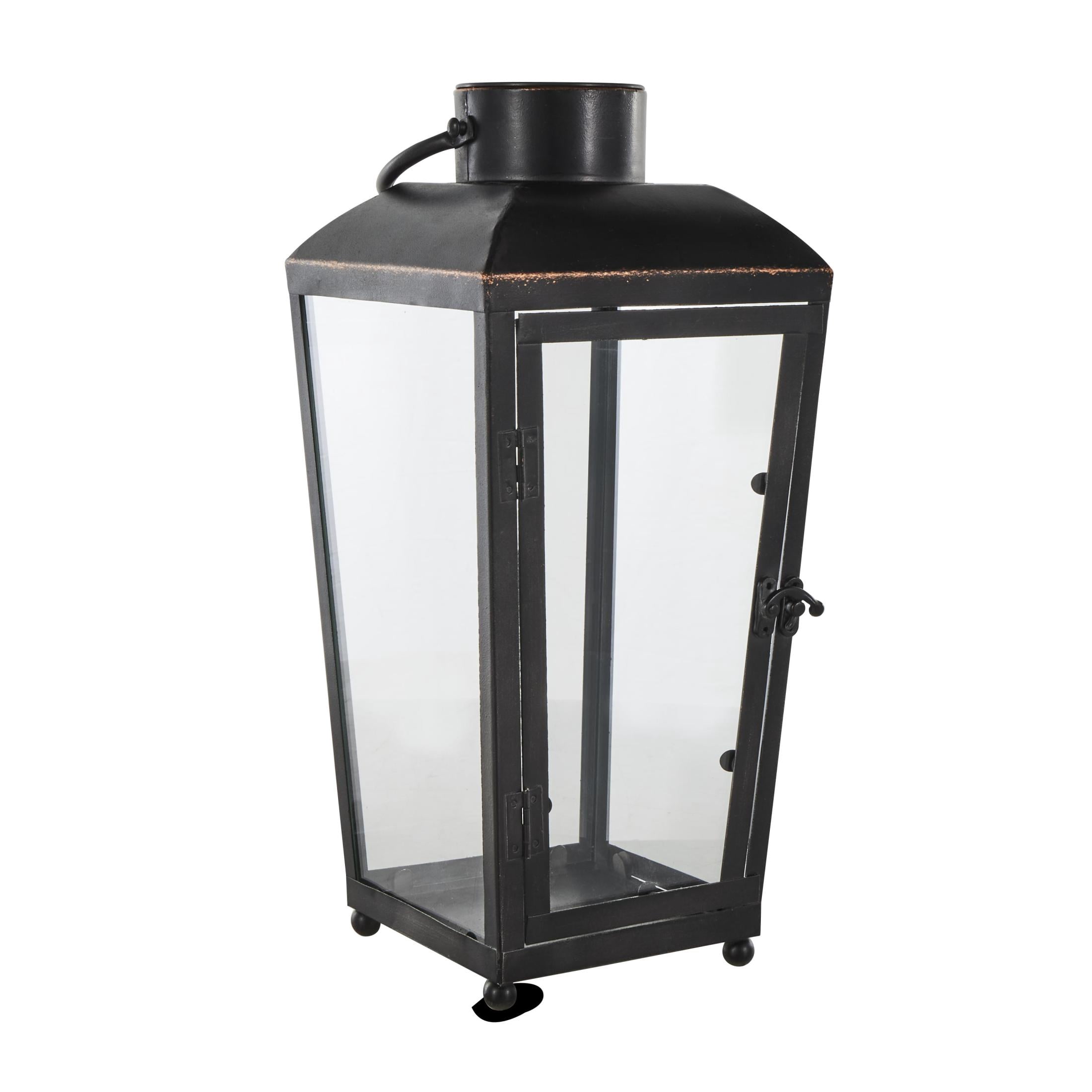 DecMode Black Metal Modern Candle Lantern with Gold Accents