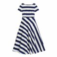 thumbnail image 5 of Karymi Stripe Boat Neck Short Sleeve Midi Dress, Vertical & Diagonal Stripe Patchwork Side Pockets Flowy A-Line Casual Sundress Plus Size Dresses, 5 of 5