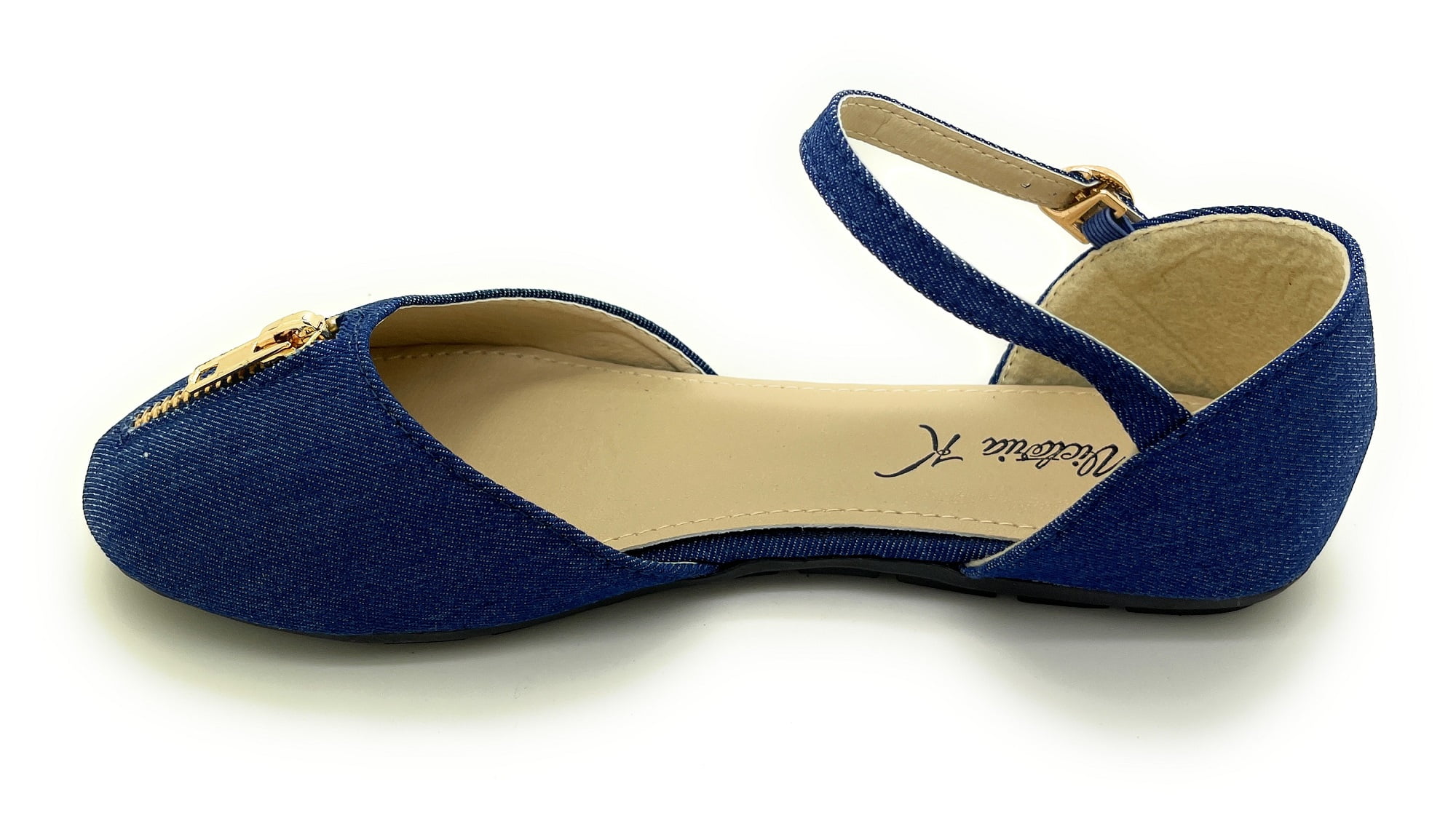 Victoria K. Women's Denim Zipper Flat