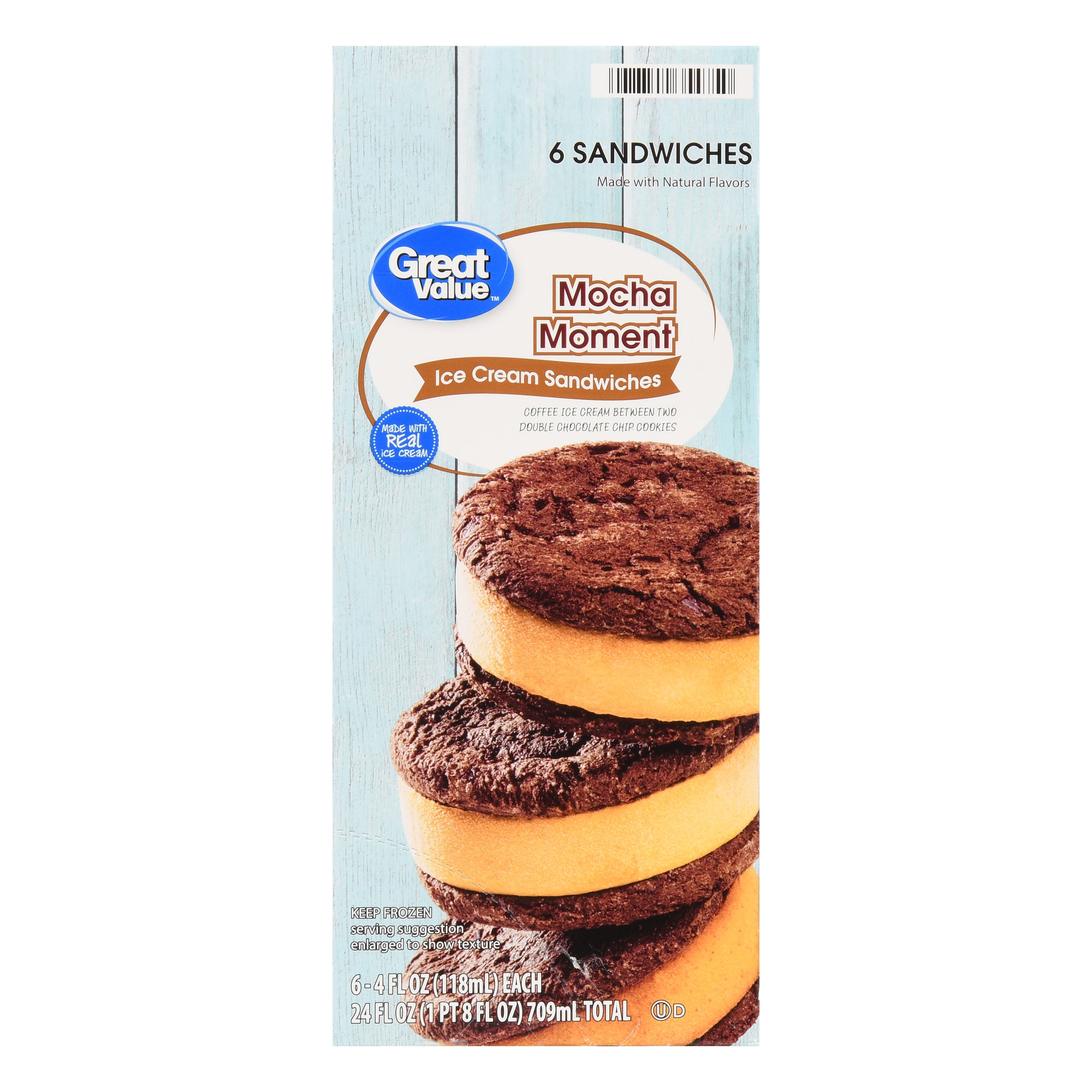 Great Value Mocha Moment Ice Cream Sandwich 4 Fl Oz 6 Count Walmart Com Walmart Com