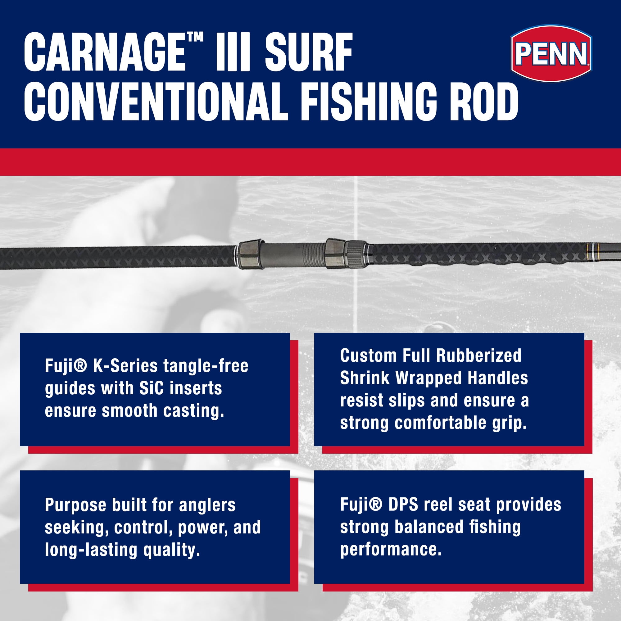 PENN Carnage III Conventional Surf Rod, 10' Fishing Pole, Medium Power