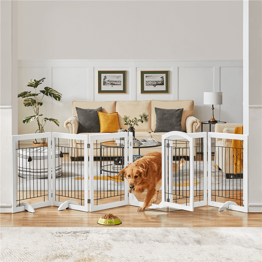 Alden Design 32.5" Tall Foldable Pet Gate with 3 Support Feet, White