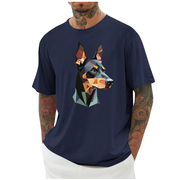Ceisia Men's Graphic T-Shirt Dog Print Crew Neck Casual Loose Fit Short Sleeve Tee for Daily Wear Navy XXL Gifts for Father