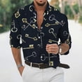 thumbnail image 2 of Camisas Para Hombre Manga Larga Negra Casual Hombres Solapa suelta Estampado geométrico Manga larga Puños Botón Puerto Estilo Floral Camisa Playa Hawaiianss Verano Top (Black, 3XL), 2 of 3