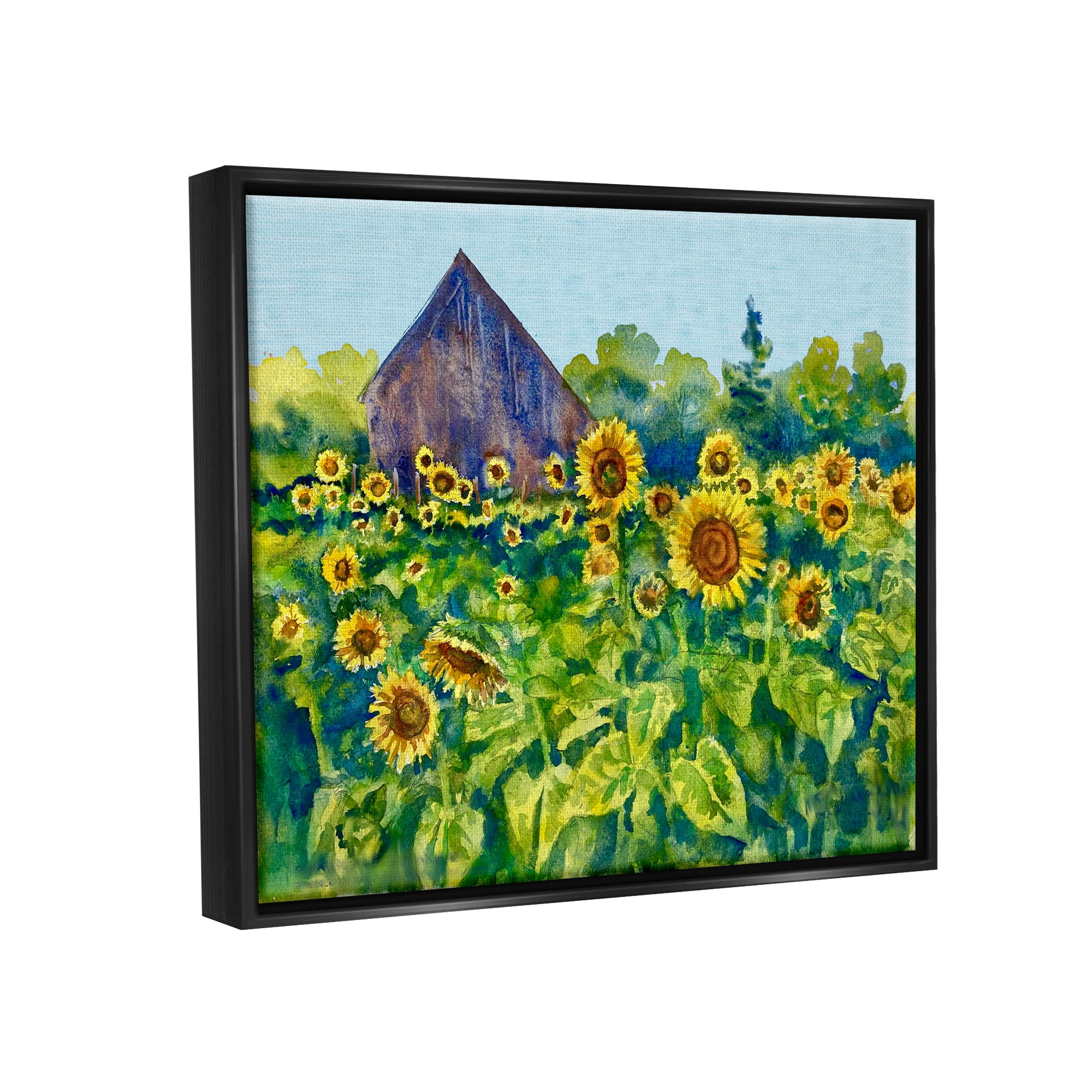 Stupell Industries Sunflower Field Painting Nature Painting Black Floater Framed Art Print Wall Art, 21 x 17
