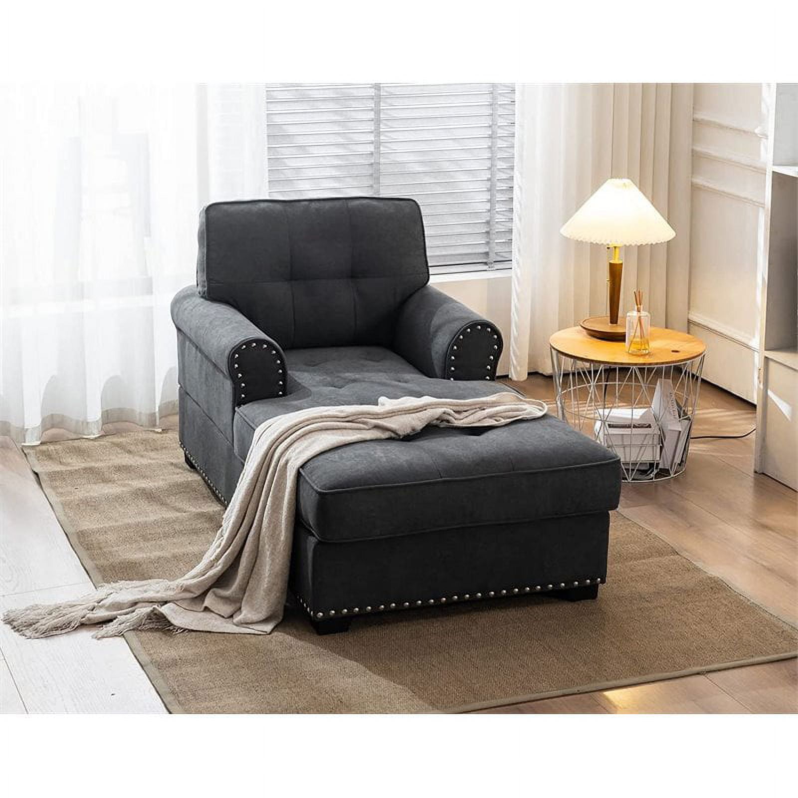 Alexent Calma Modern Linen Fabric Indoor Chaise Lounge in Gray