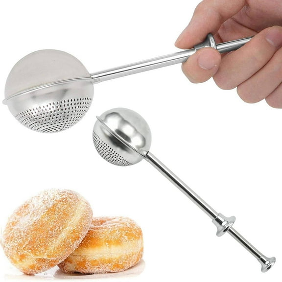 Flour Duster,Powdered Sugar Shaker Duster,Flour Dispenser Shaker with Spring-operated Handle Stainless Steel,One-handed Operation Shaker Duster for Sugar Flour,Spices And Make Tea(Silver)