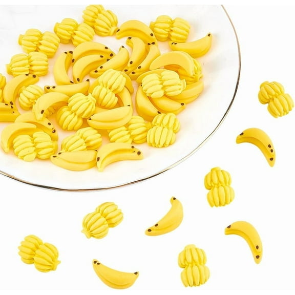 50pcs Mini Fake Bananas Plastic Fruit Decor Cute 1/12 Scale Banana Models Artificial Banana Miniature Simulation Banana Props for Home Mini House Kitchen Fairy Garden Photography Props