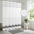 thumbnail image 2 of FRAMICS Striped Tassel Shower Curtain Sets with Bath Rug, Boho Farmhouse Water-Repellent Fabric Bathroom Sets with Hooks, Slub Textured Design, 72" x 72", Gray, 2 of 9