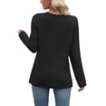 thumbnail image 4 of ManxiVoo Women's V Neck Casual Button Detail T Shirt Top Long Sleeve Crew Neck Plant Printed Blouse S Size Black, 4 of 8
