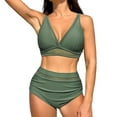 thumbnail image 2 of ylioge Swimsuits for Women 2 Piece Bikini Sets High Waisted Bathing Suits Ladies Trendy Solid Color Deep V Neck Beach Swimming Set, 2 of 7