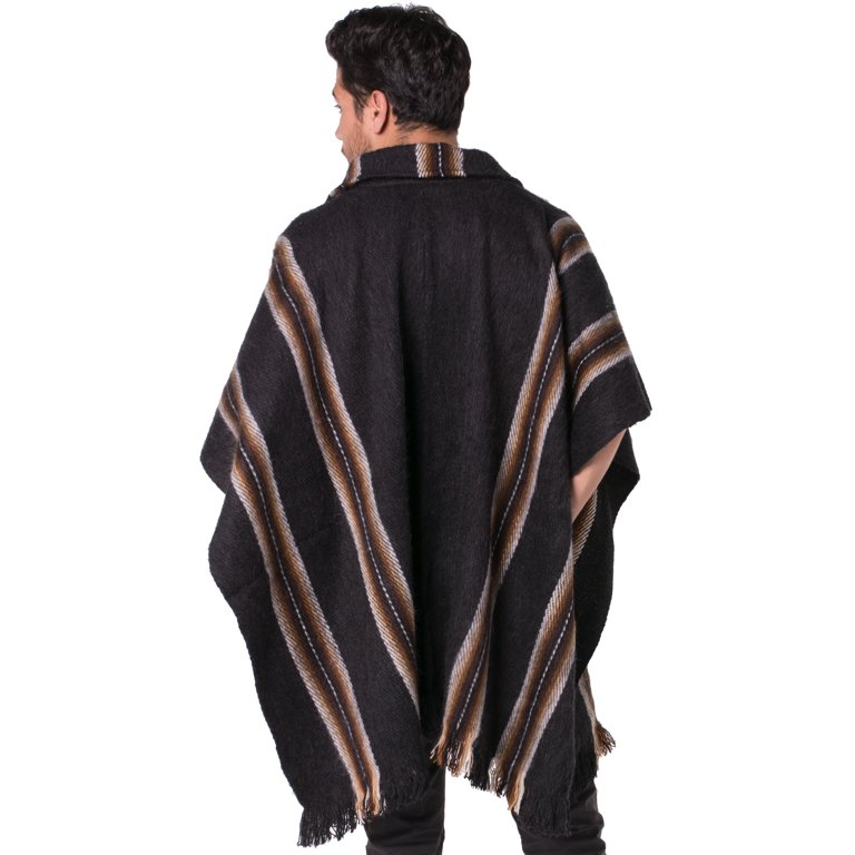 Gamboa Fashion Gamboa Poncho Men Pancho Men Mens Poncho Mexican Ponchos for Men Poncho for Men Wool Poncho Alpaca Poncho, Men's, Size: One size, Black