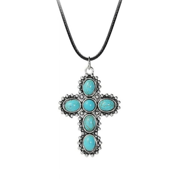 XISAOK Vintage Cross Pendant Necklace Handmade Neck Chain Gothic Turquoise Choker