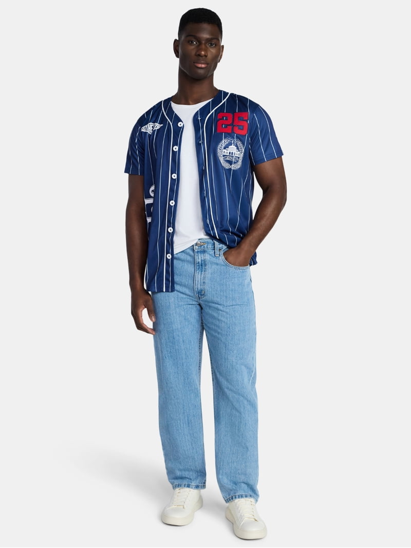 Modelo Men's and Big Men's Front Back Graphic Button Up Baseball