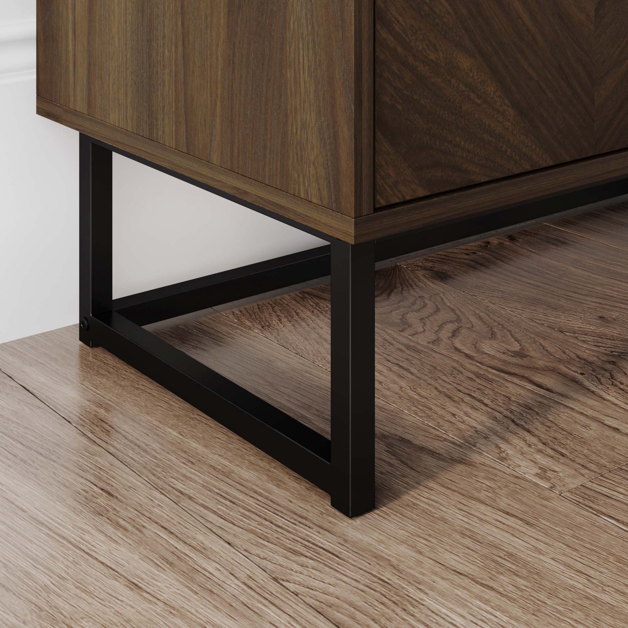 Nathan James Enloe Walnut Rustic Doors Black Metal Frame Base Modern Accent Storage Cabinet for Entryway