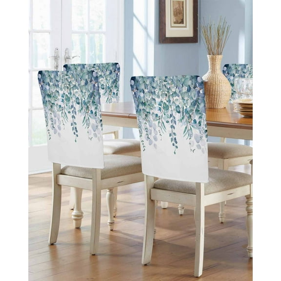 nqOlkjepod Teal Blue Eucalyptus Leaves Chair Covers Set of 6, Decorative Chair Back Cover, Spring Floral Summer Botanical Dining Room Chair Slipcovers Removable Chair Protectors Covers for Party