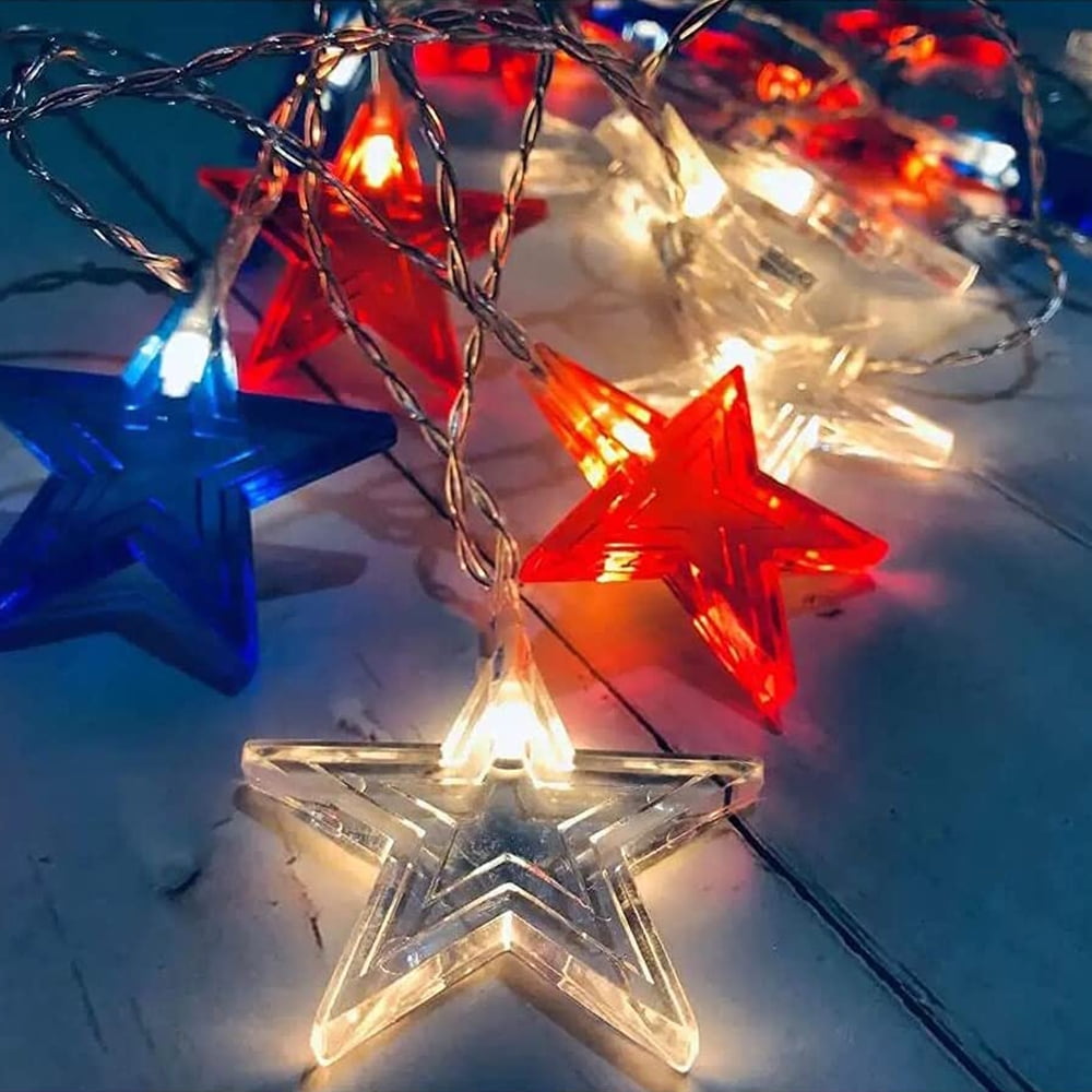 Star String Light, Seenda 10 ft 20 LEDs Red Blue White Lights Patriotic