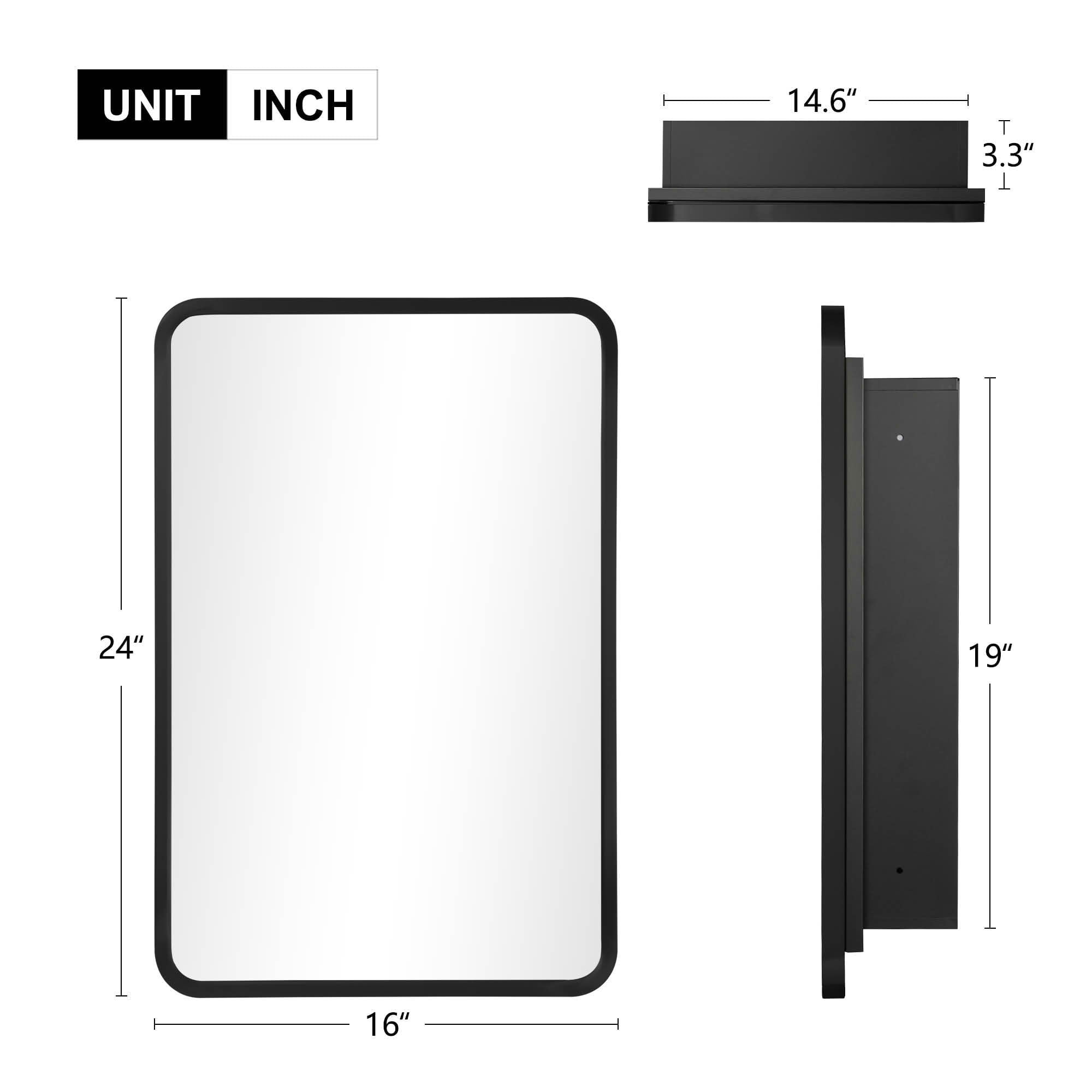 MAYEERTY 24x16x5 Inch Black Metal Round Corner Rectangular Medicine Cabinet for Bathroom