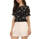 thumbnail image 4 of INSPIRAR CHIC Blusas de Chifón para Mujeres con Mangas Cortas, Con Volantes, Florales, para Trabajo y Oficina, 3XL, Negro, 4 of 6