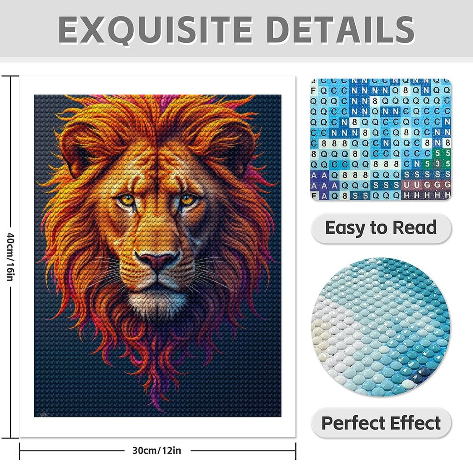 Diamond Art Kits for Adults - 5d Lion Vivid Colorful Mane Art Diamond Painting for Adults, Diamond Art for Adults Beginners, Diamond Painting Kits for Adults for Home Wall Decor