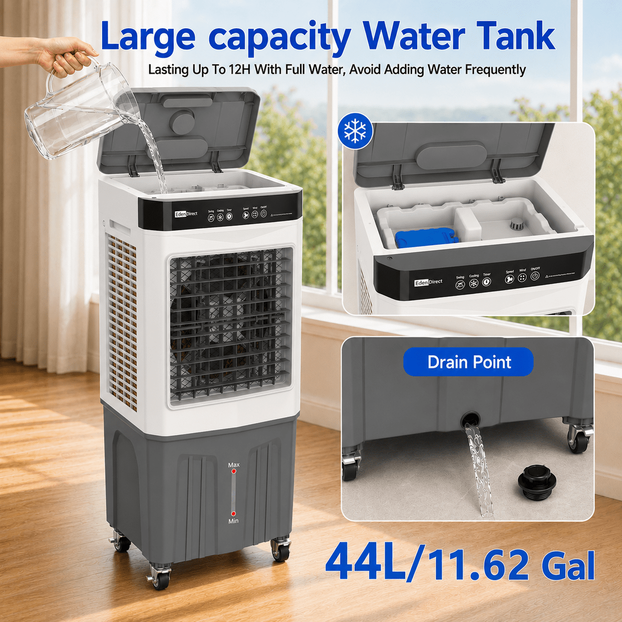 2600 Air Volume CFM Portable Evaporative/Swamp Cooler for 500 sq. ft. Cooling Area
