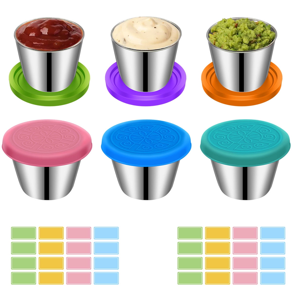  Mini Metal Containers with Lids Stainless Steel Salad Dressing  Container with Lids Sets Inculde 2Pcs Mini Silicone Jar Spatula Scraper and  6 Pcs 1.8 Oz Dressing Containers To Go for Condiments