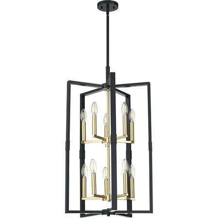 

12-Light Farmhouse Rustic Vintage Gold Hanging Pendant Industrial Kitchen Island Semi Flush Mount Ceiling Light Black Finish Fixture for Dining Room Hallway Entryway Bedroom