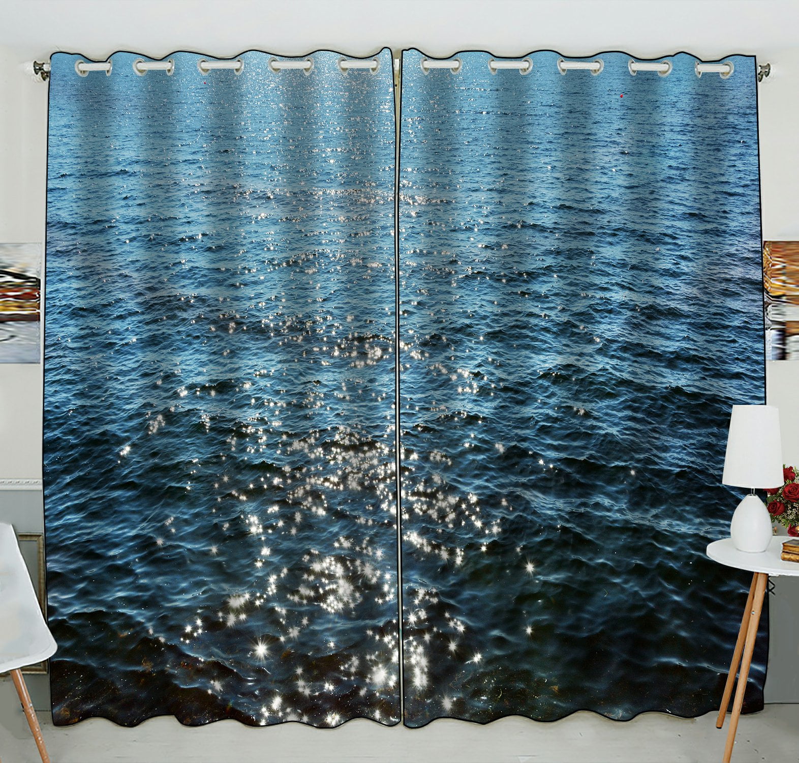 Phfzk Beach Theme Window Curtain, Deep Blue Sea Ocean Waves Window Curtain Blackout Curtain For