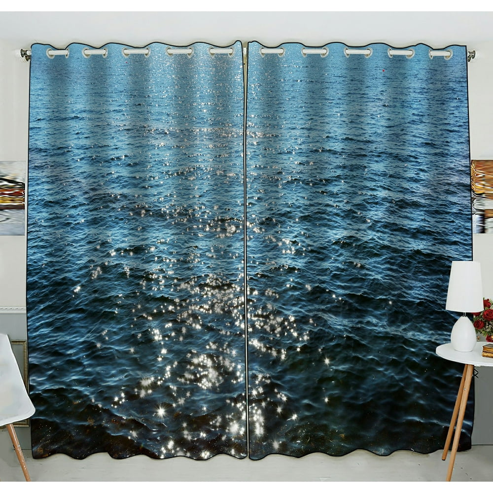 Phfzk Beach Theme Window Curtain, Deep Blue Sea Ocean Waves Window