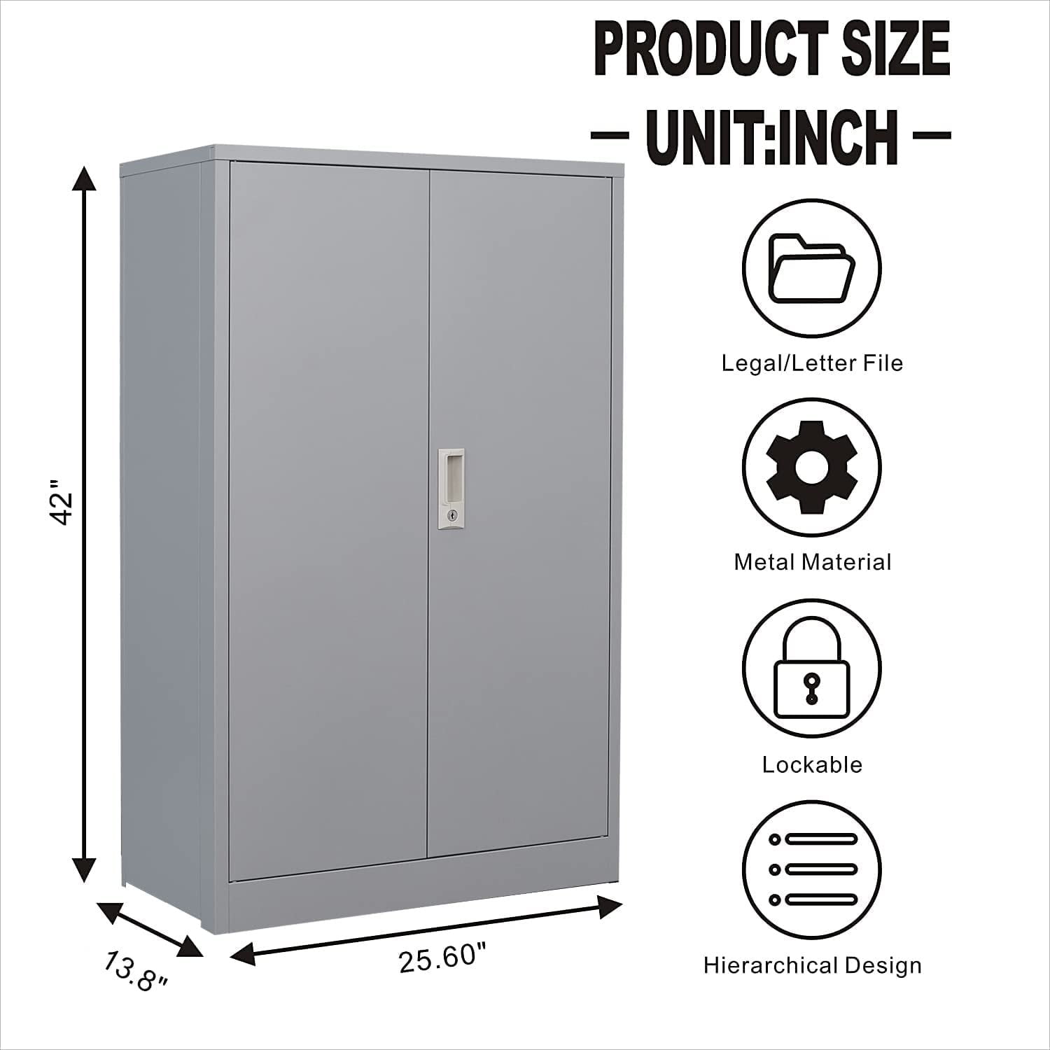 Gewnee Metal Storage Cabinet, 42 inch Folding Garage Cabinets with Adjustable Shelves and Locking Doors,Gray