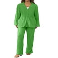 thumbnail image 4 of Women‘s Lounge Set  Textured Solid Color Long Sleeve Shirts Tops and Pants, 4 of 9
