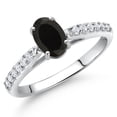 thumbnail image 2 of Gem Stone King 10K White Gold Black Onyx and White Lab Grown Diamond Soitaire Engagement Ring for Women (0.88 Cttw, Oval 7X5MM, Gemstone December Birthstone, Available in Size 5, 6, 7, 8, 9), 2 of 4