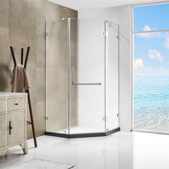 Dreamwerks 39.4 in. W x 79 in. H Frameless Neo-Angle Shower Enclosure with Frosted Glass in Chrome