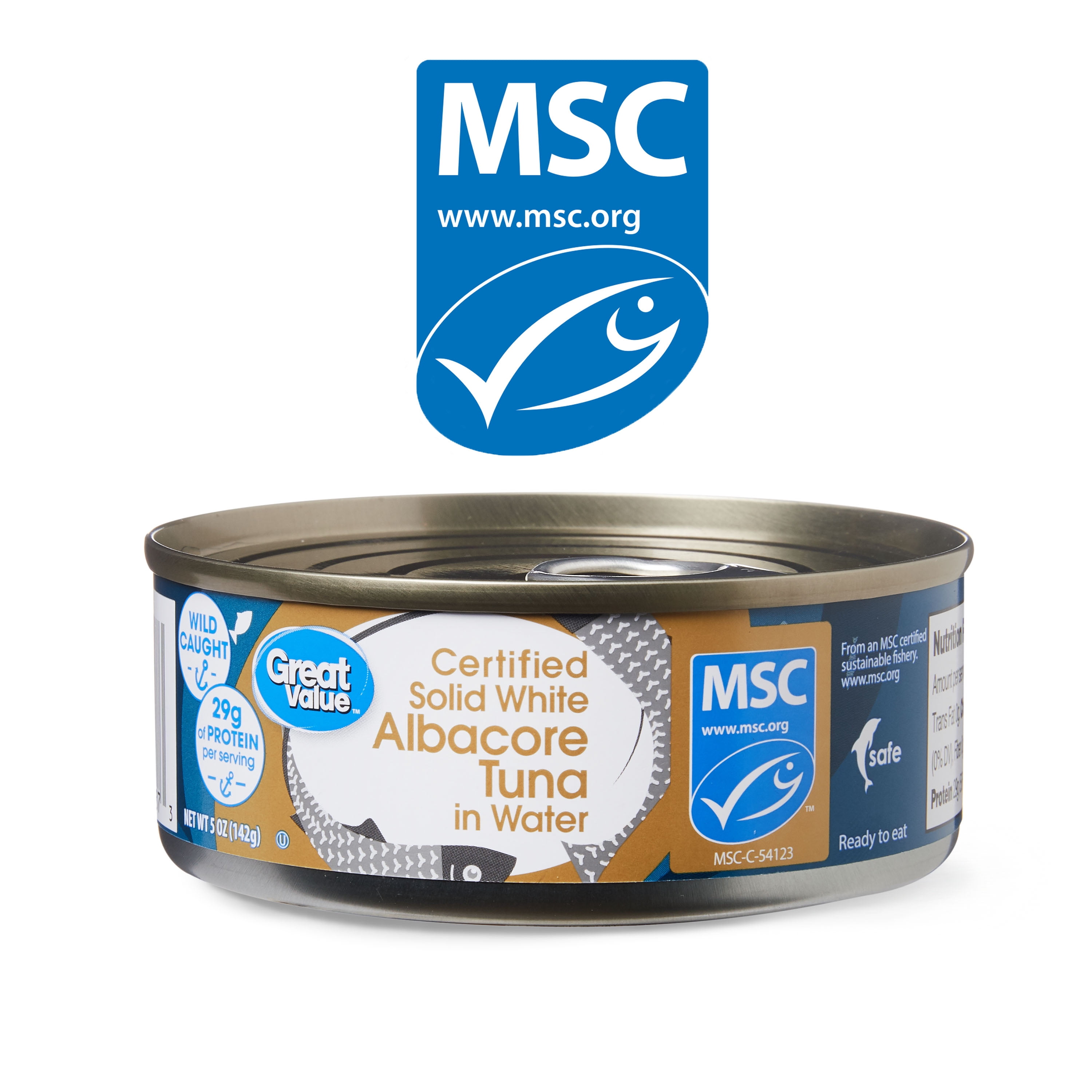 Great Value Certified Solid White Albacore Tuna in Water, 5 oz