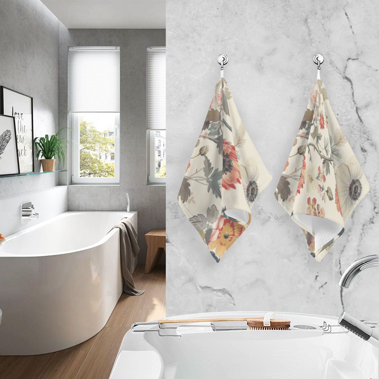 Boho Flowers Hand Towels Cotton Bath Towels Large Face Towels Absorbent for Bathroom 2 Packs