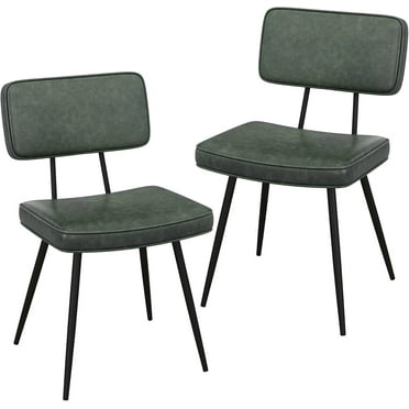 Dining Chairs Set of 2, Upholstered Kitchen Chairs w/Padded Backrest & Seat, Metal Legs, Chairs, Vintage Armless Side Chairs for Living Room, Dark Green