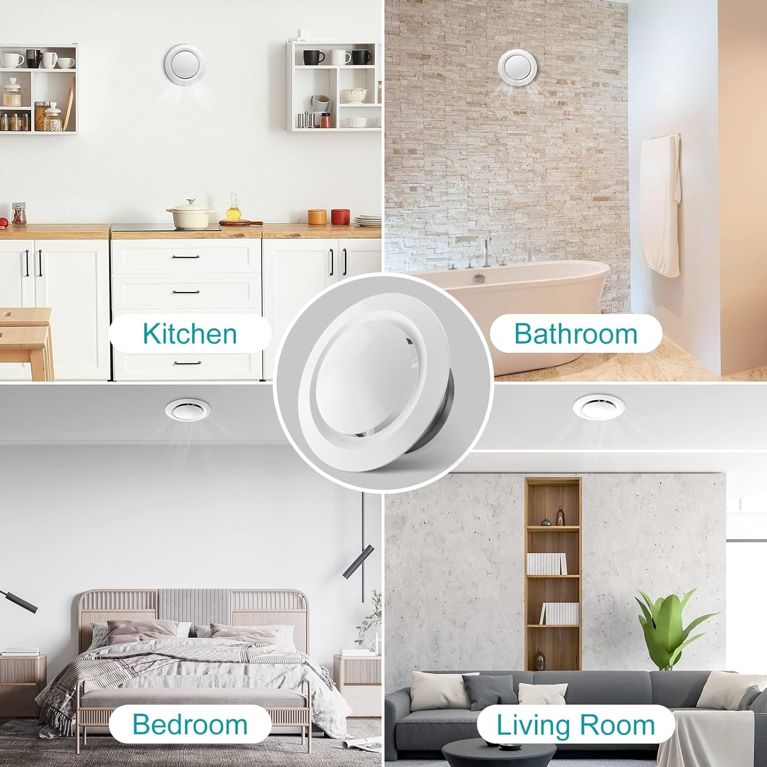 ABCISI 6 Inch Soffit Vent, Adjustable Air Vent Cover, ABS Round Ceiling Vent Covers for Living Room, Attic, Bathroom, Kitchen, Ventilation Use, White - Opening Size 5.66", 2 Pack