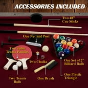 Barrington Billiards 6 ft 3-in-1 Multi Game Pool Table with Dining Top & Table Tennis Set, Burgundy