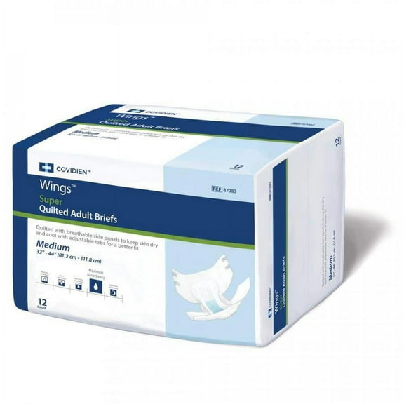 Wings Super Quilted Briefs, Unisex, Heavy Absorbency, Medium, 96 Count