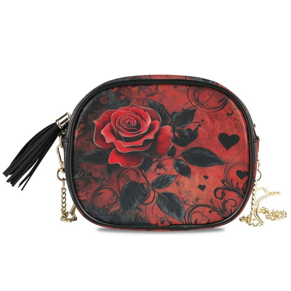 Womens Casual Chain Shoulder Bag Simple style Deep Red Rose Crossbody Bag