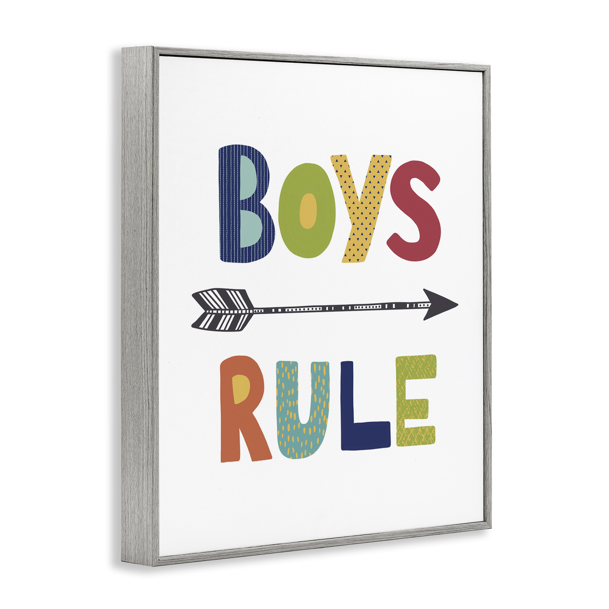 Stupell Industries Boys Rule with Arrow Typography Painting Gray Framed Art Print Wall Art, 16 x 20