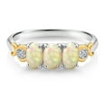 thumbnail image 2 of Gem Stone King 925 Silver and 10K Yellow Gold White Ethiopian Opal and Lab Grown Diamond Engagement Ring for Women | 0.98 Cttw | Oval Cabochon 6X4MM | Gemstone October Birthstone | Size 7, 2 of 4